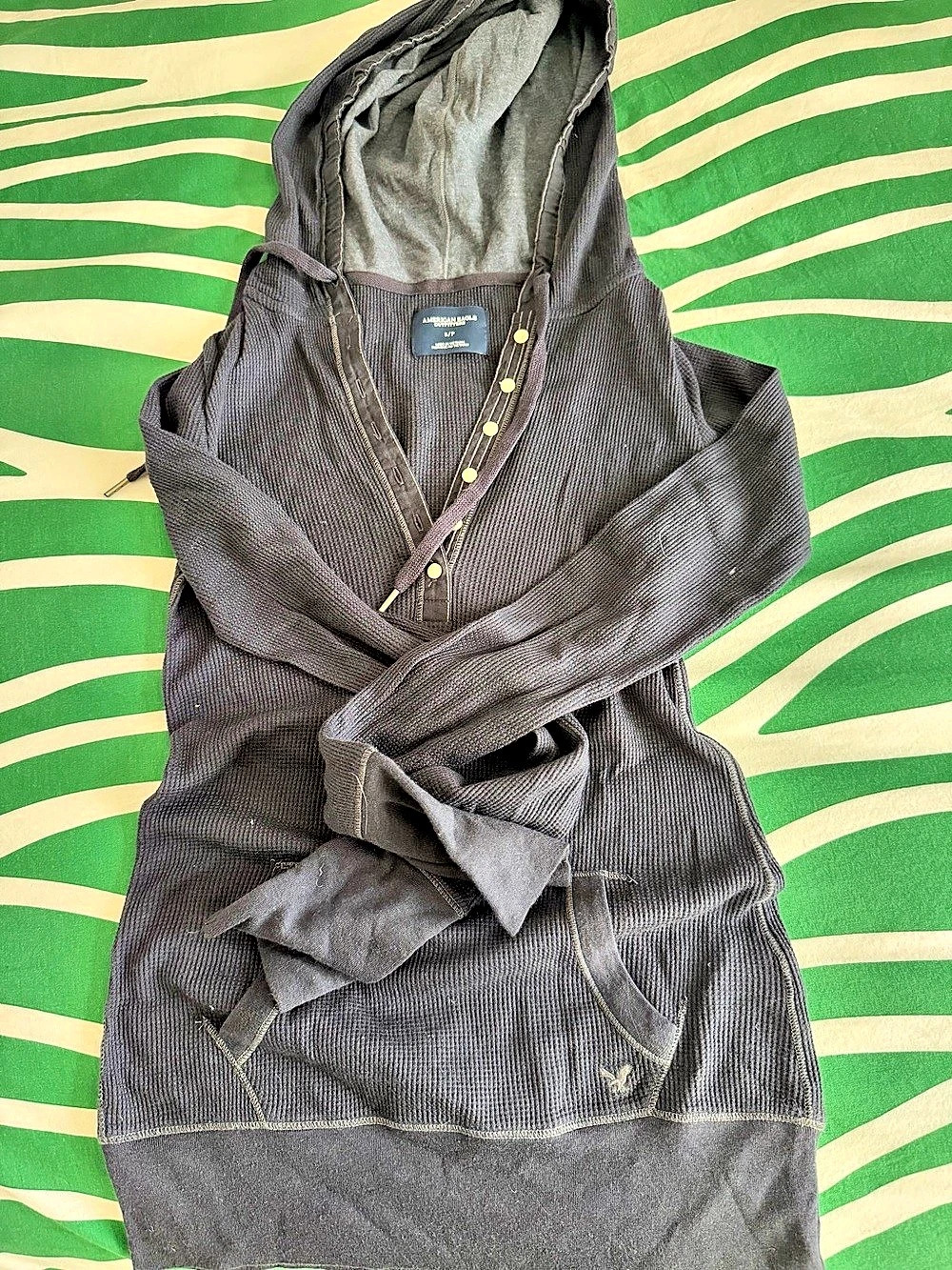 American Eagle Outfitters Hooded Wrap Cardigan Navy